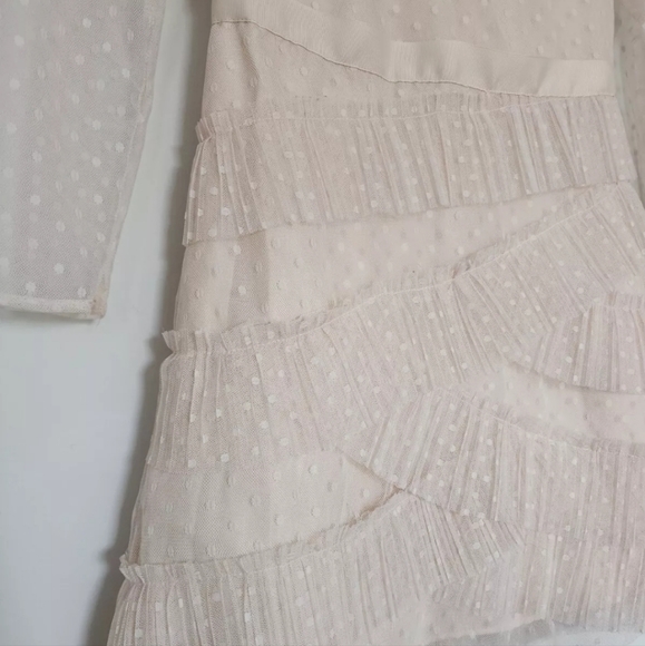 BCBG GIRLS LIGHT BEIGE RUFFLES FRILLS SHEER SLEEVES FIT & FLARE DRESS 8 - Picture 5 of 10